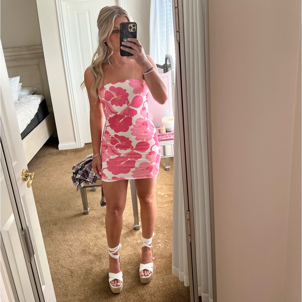 Pink floral tube dress